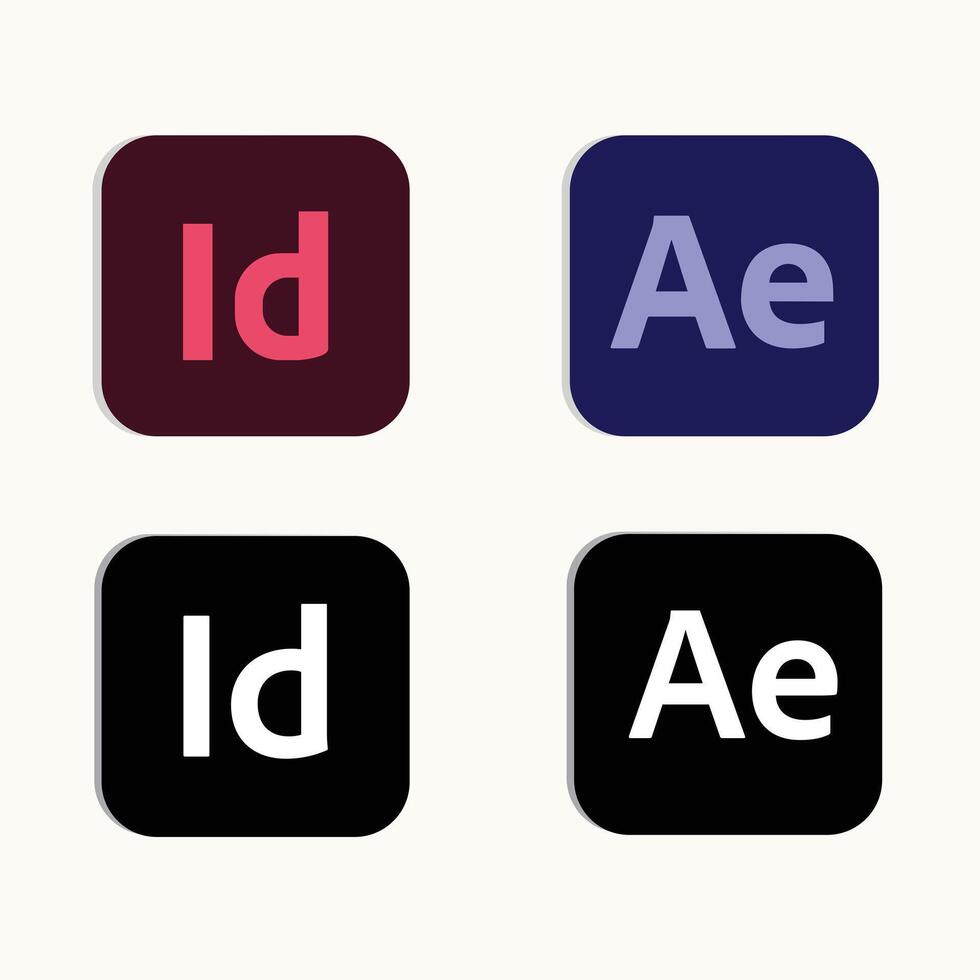 adobe indesign y morada después efectos iconos, negro y blanco, vector logotipos, adobe iconos, resumen vector Arte