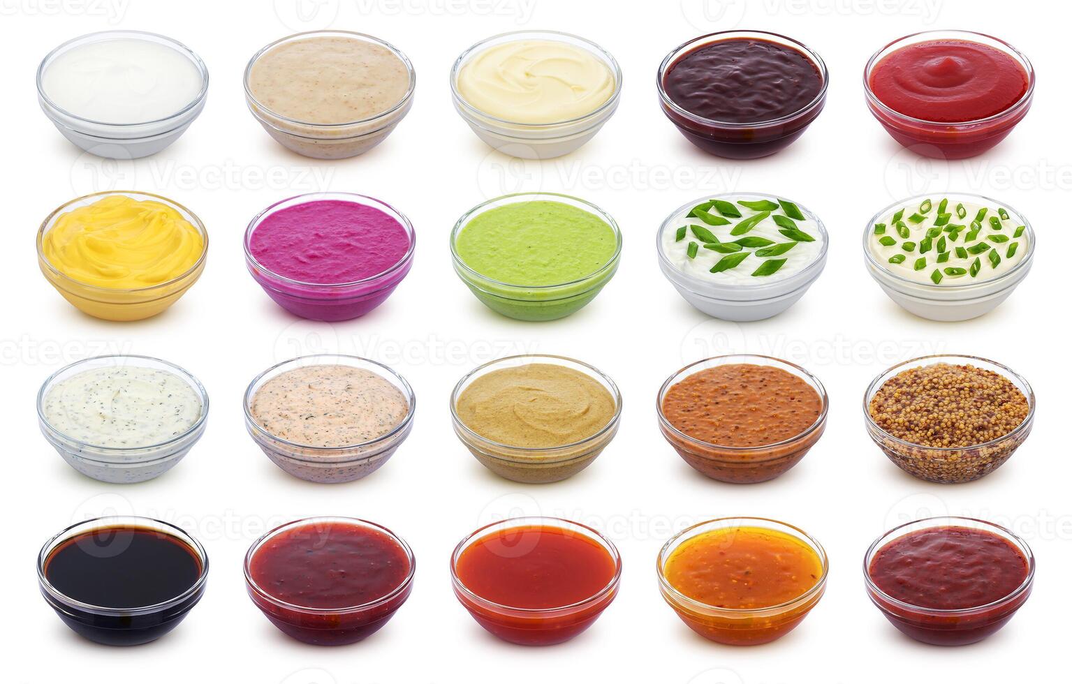 conjunto de diferente salsas aislado en blanco antecedentes foto