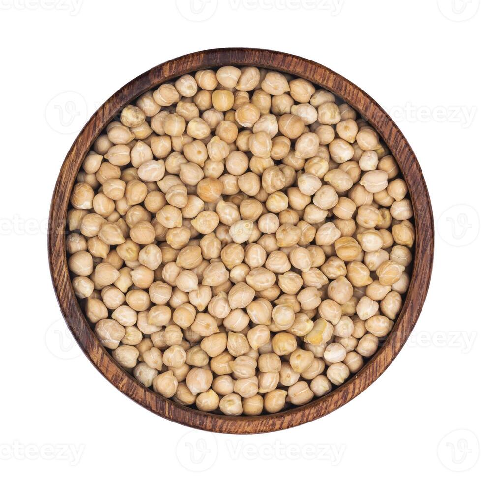 Chickpeas isolated on white background. Top view photo