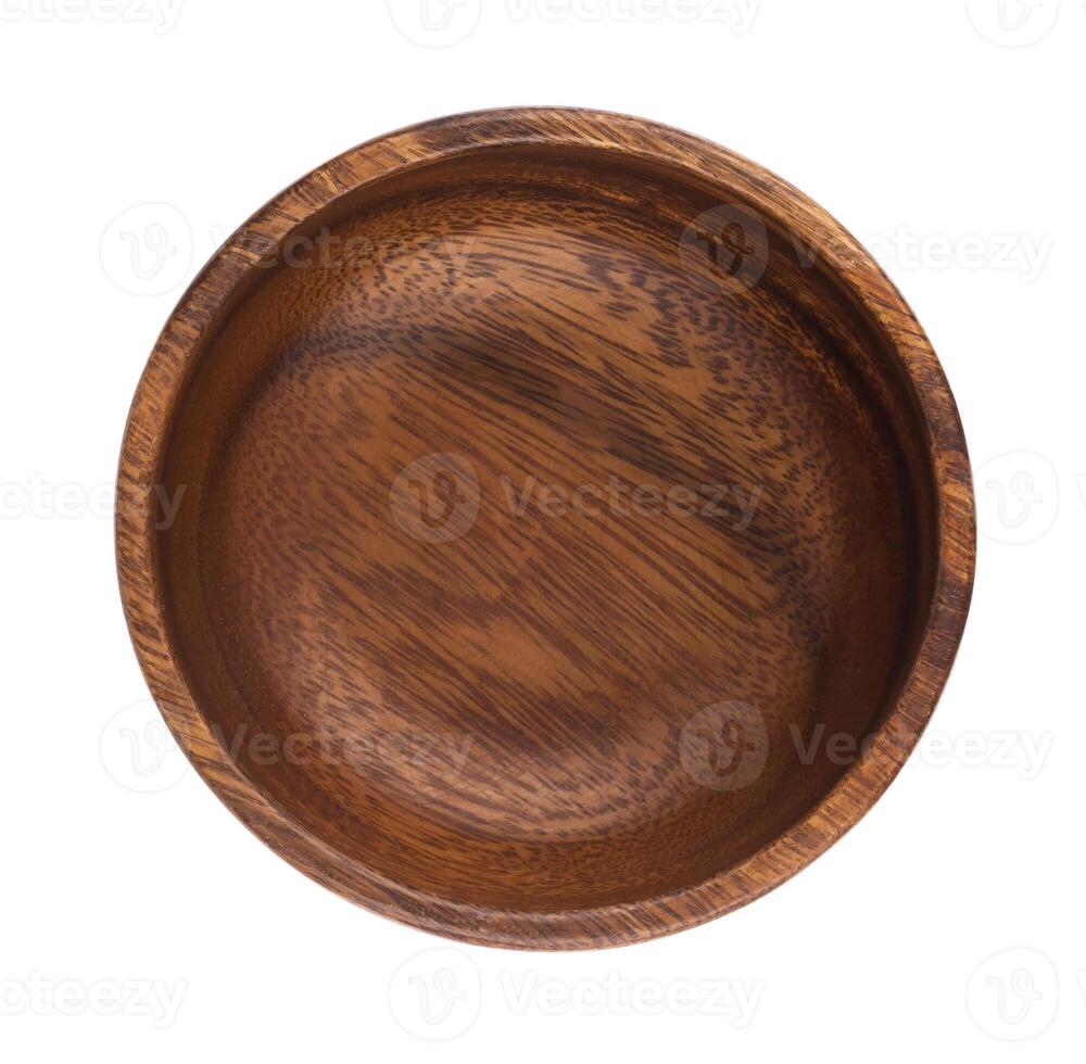 Empty wooden bowl. Top view photo
