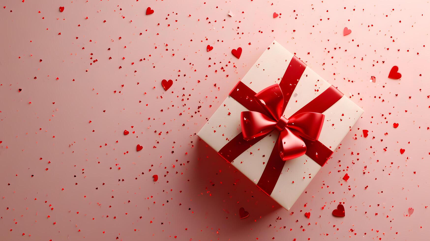 AI generated Surprise Holiday Gift Box with Red Ribbon on a festive background, perfect for Christmas, Valentine's Day, birthdays, anniversaries, and other joyous celebrations photo