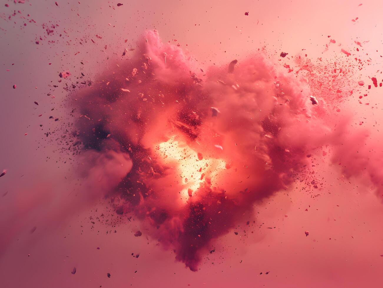 AI generated Romantic Watercolor Love Splash in Pink and Red with Grunge Texture and Ink Drops - Valentine's Day Card Design photo