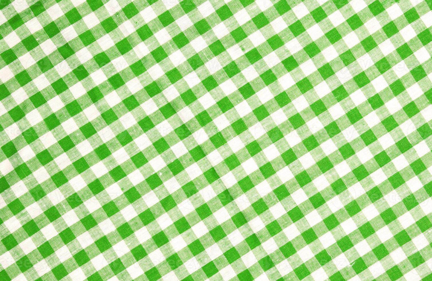 Green checkered tablecloth texture photo
