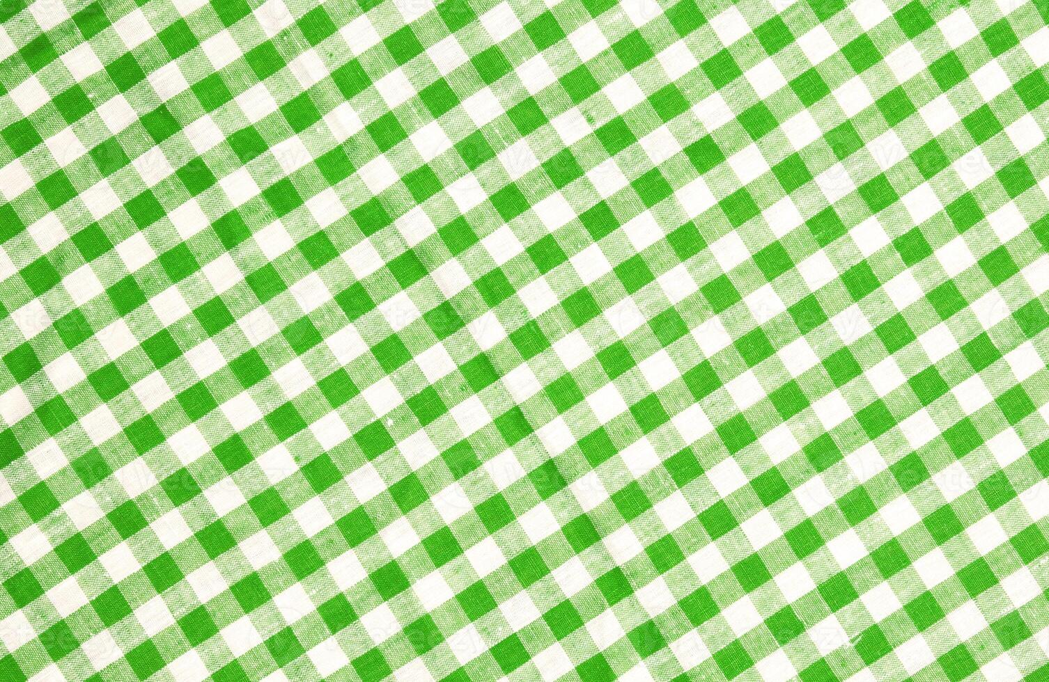 Green checkered tablecloth texture photo