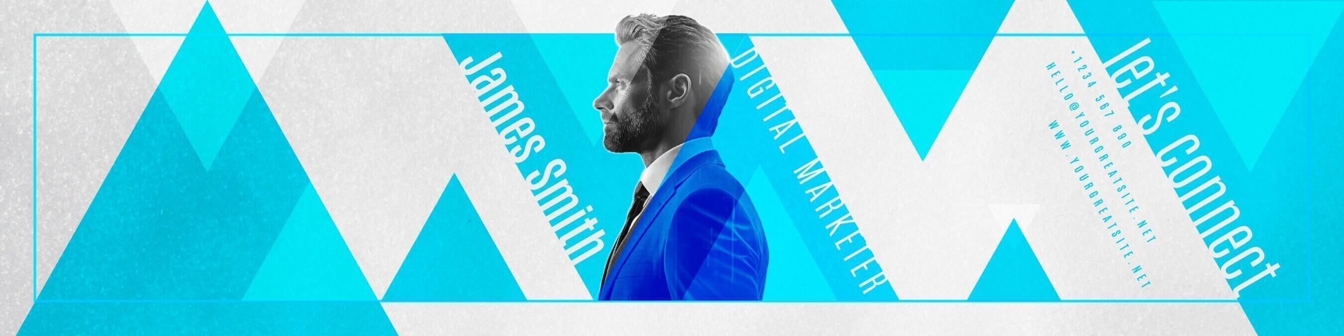 Business Digital Marketer Linkedin Header with Blue Triangle template