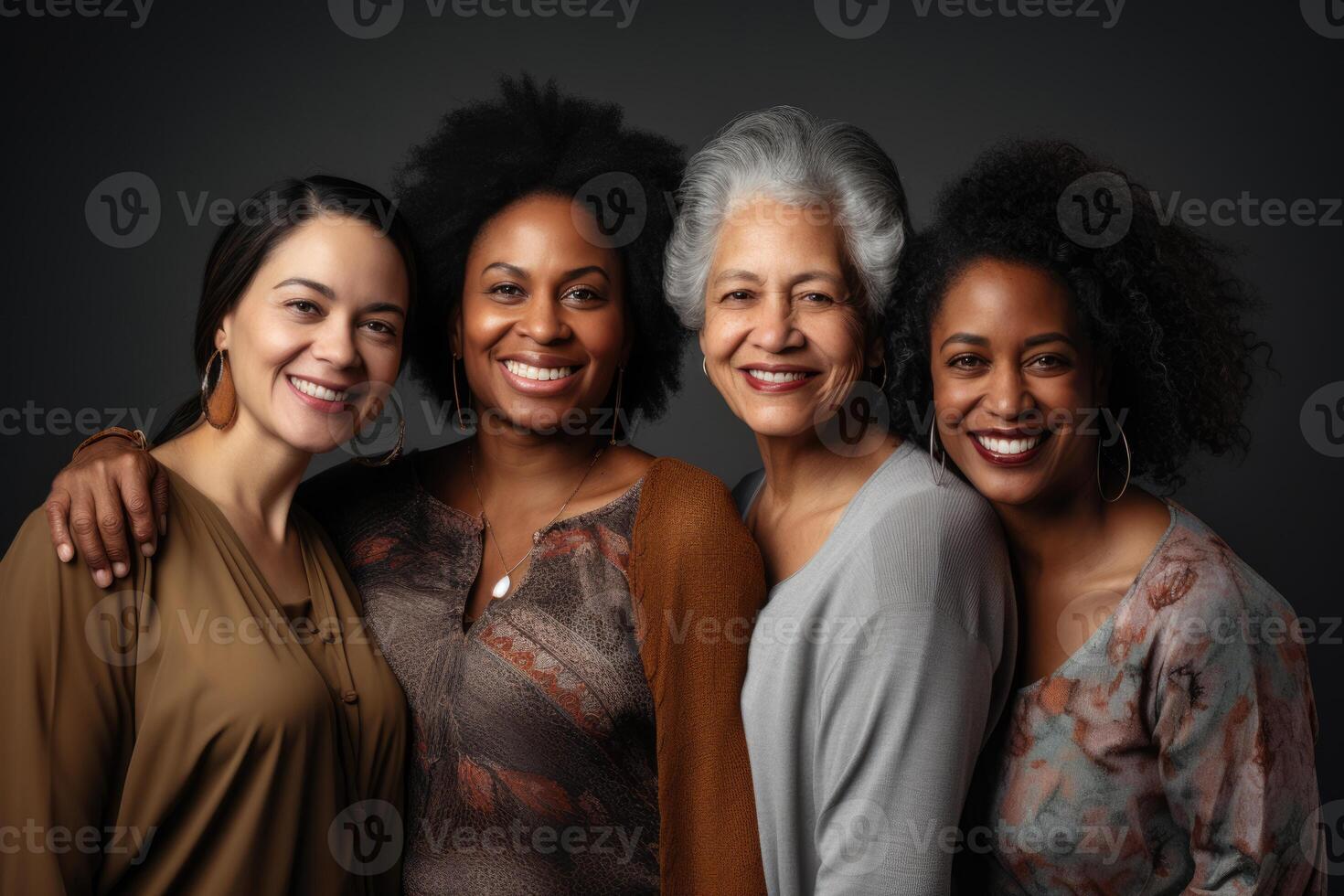 AI generated Group of multiracial females having fun against a brown background. AI Generated photo