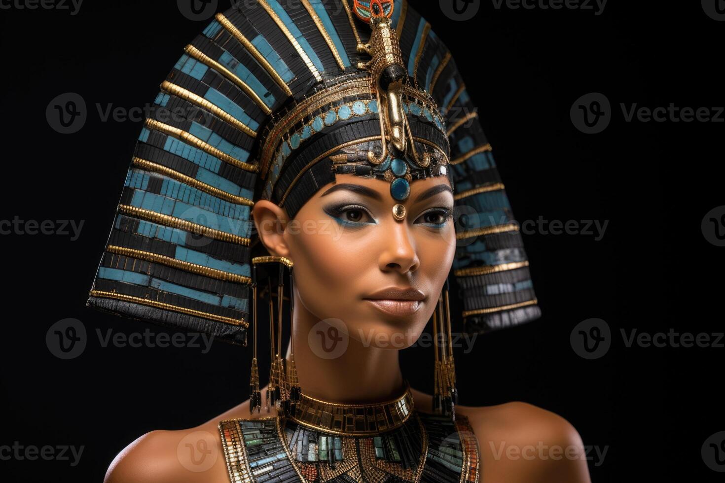 AI generated portrait of ancient egyptian woman in a crown, queen cleopatra. ai generated photo