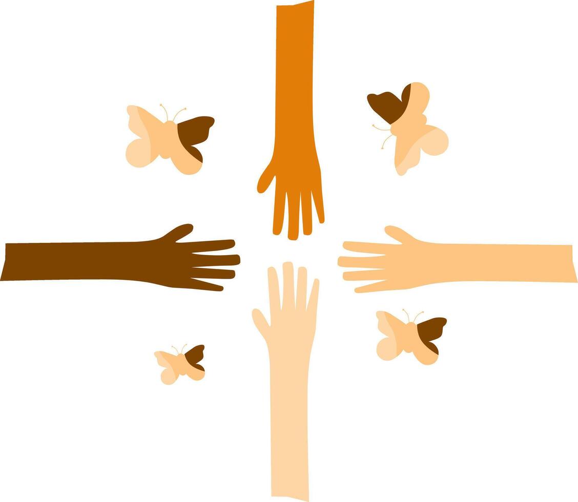 World Zero Discrimination Day is March 1st to create justice, with a theme of butterflies and hands suitable for posters vector