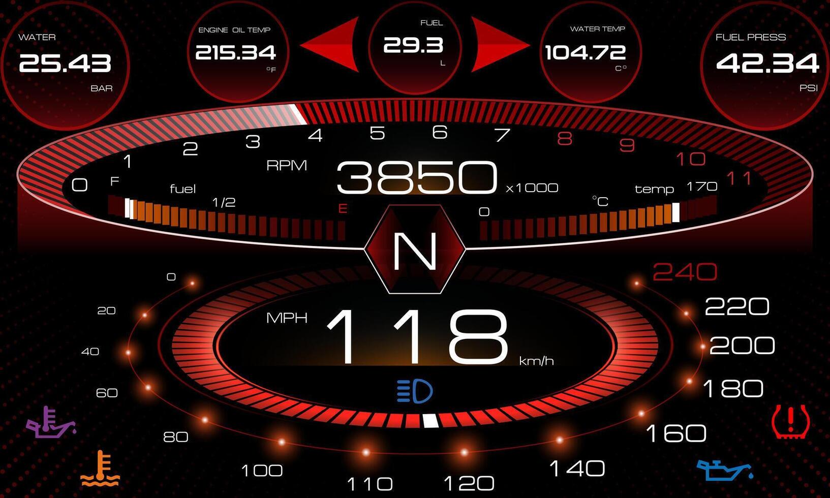 LCD Digital Back-ight Motorcycle Speedometer Tachometer Odometer MotorBike Instrument Scooter Dirt bike vector