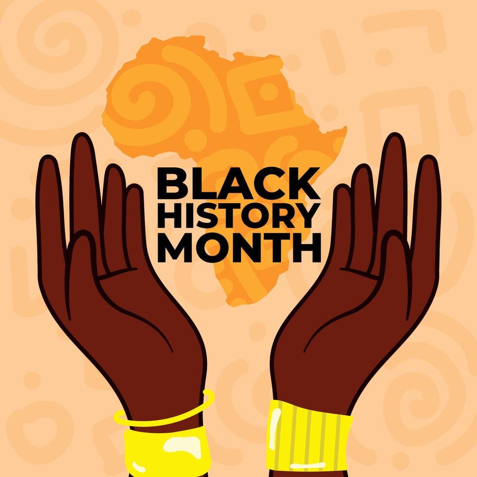 Black history month poster hands with map of Africa Vector illustration