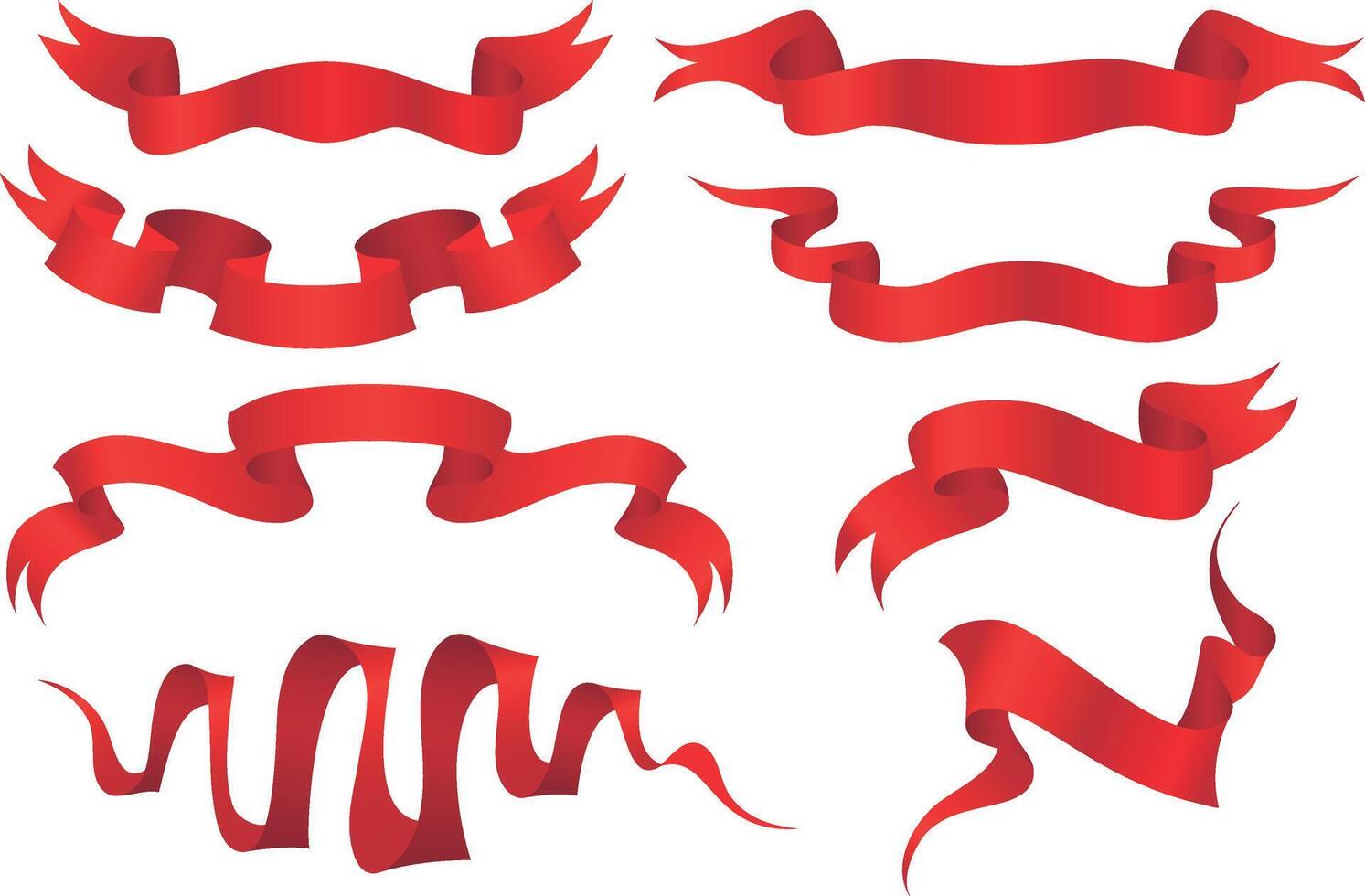 Red ribbon symbol banner set. Vector collection