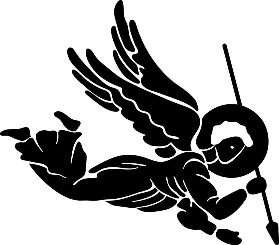 Black angel silhouette with spear vector illustration