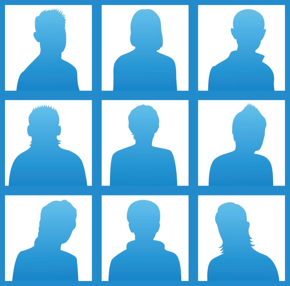 Blue silhouettes of a people for avatar on white background vector