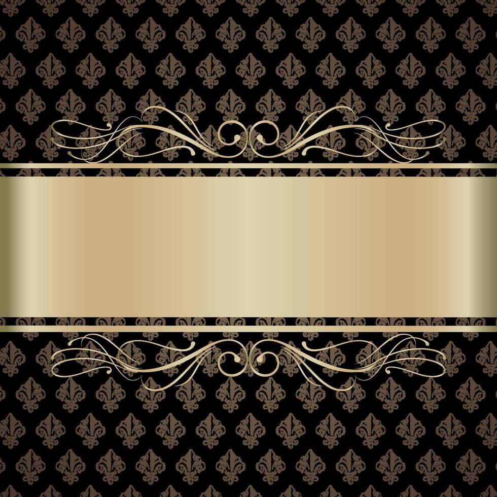 The black background with gold lilies and gold ribbon for text vector