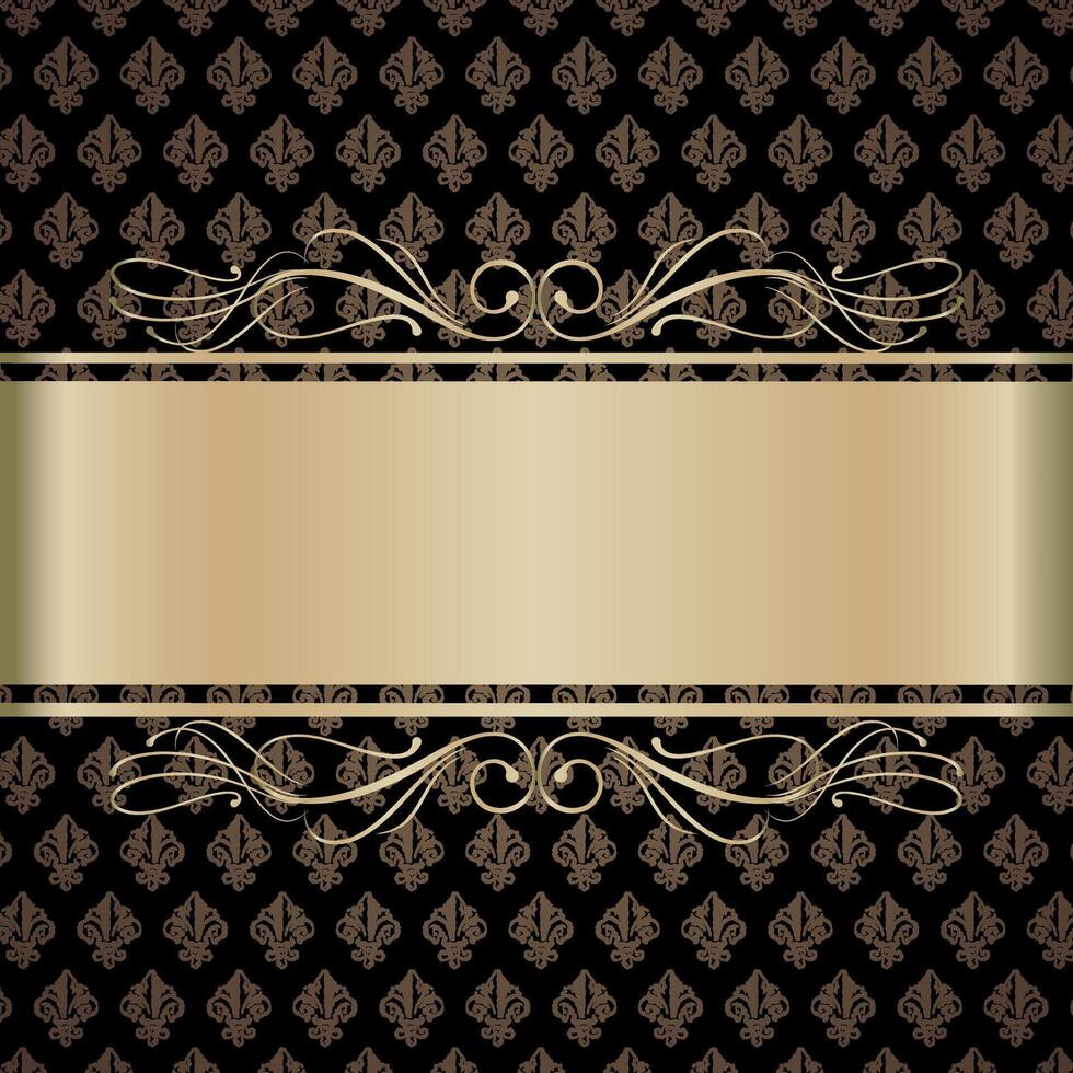 The black background with gold lilies and gold ribbon for text vector