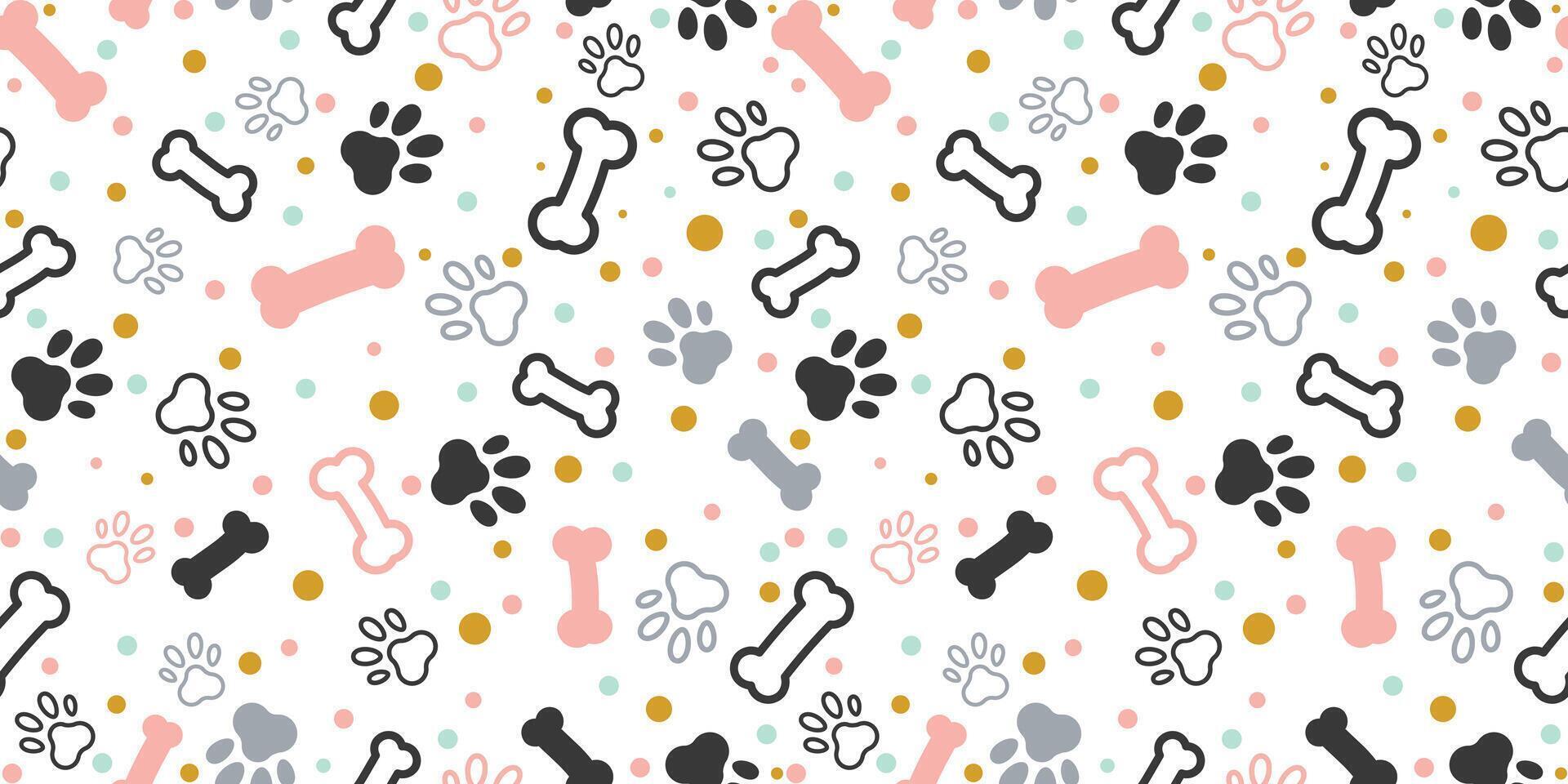 Dog Bone vector cartoon dogs paw doodle Seamless pattern isolated dark brown wallpaper fancy background