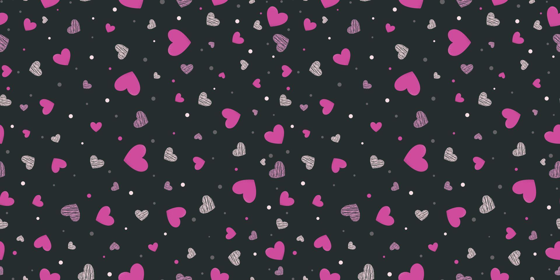 Love hearts seamless pattern on dark background for valentine day romantic background or heart fabric print vector illustration