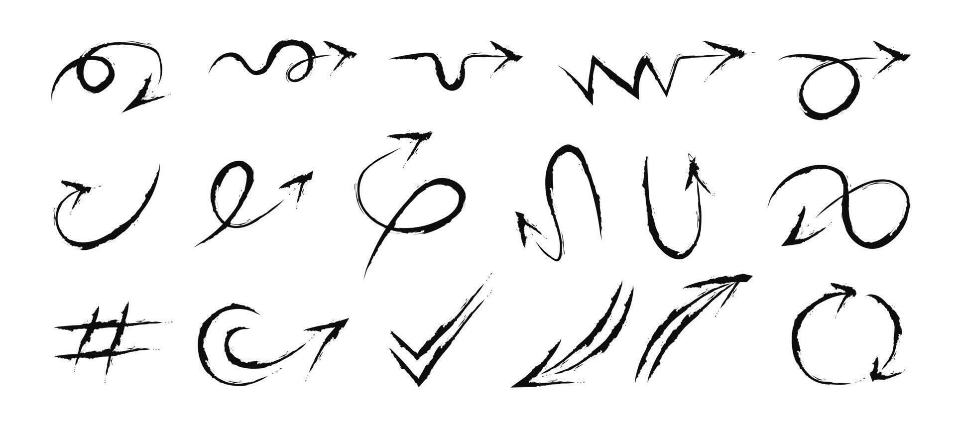 Grunge arrows vector set. Abstract design of direction vector elements various shapes symbols