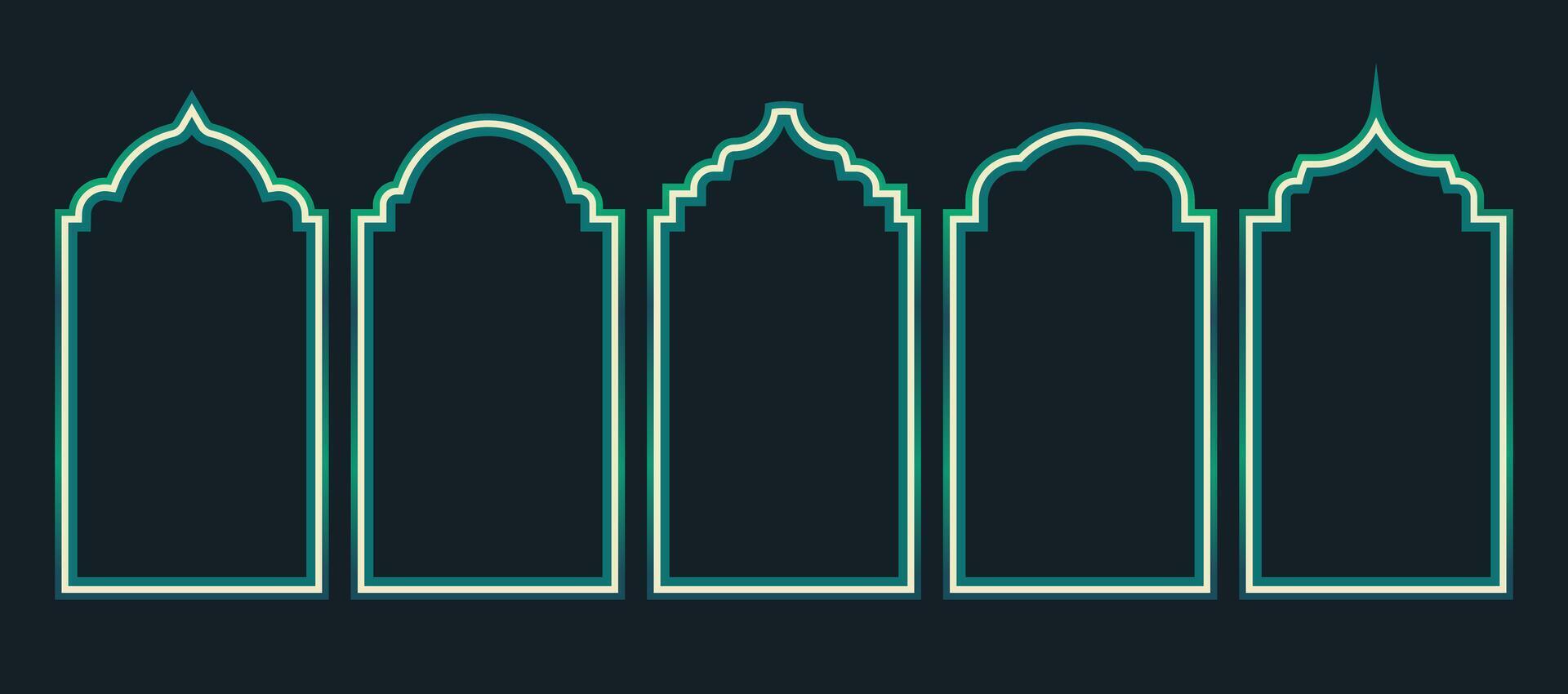 Islamic door window frame. Vector design elements of Ramadan Kareem and Eid Mubarak greeting