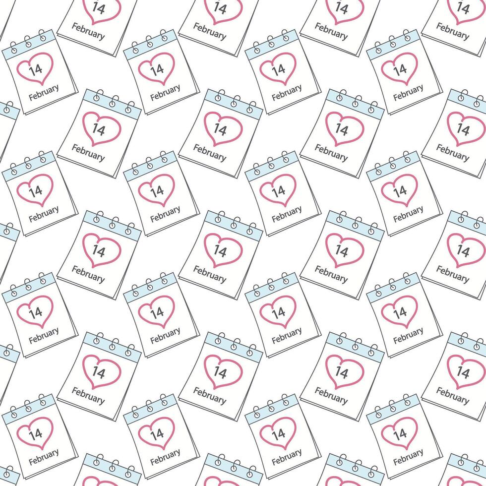 Calendar page with St. Valentines Day date 14 February and hand drawn heart around number. Backdrop vector