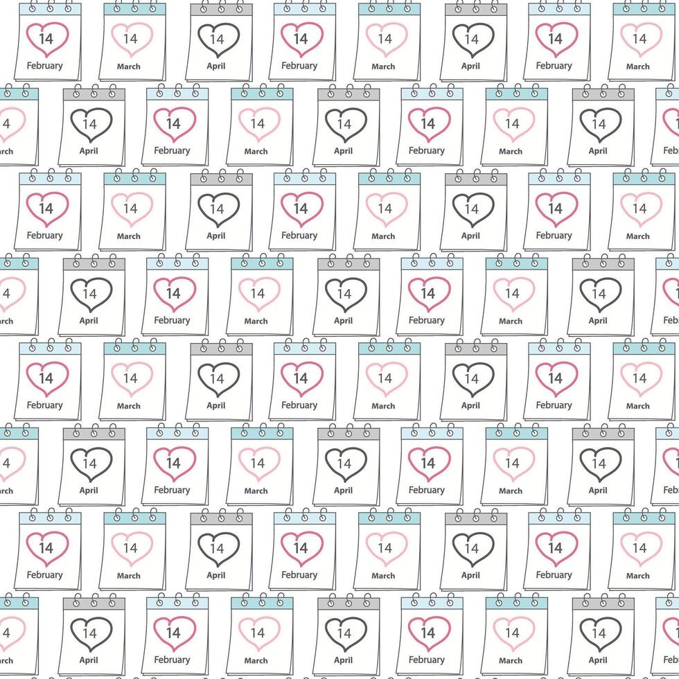 Seamless pattern of calendar pages with Valentines Day, White and Black Day date. Greetings idea vector