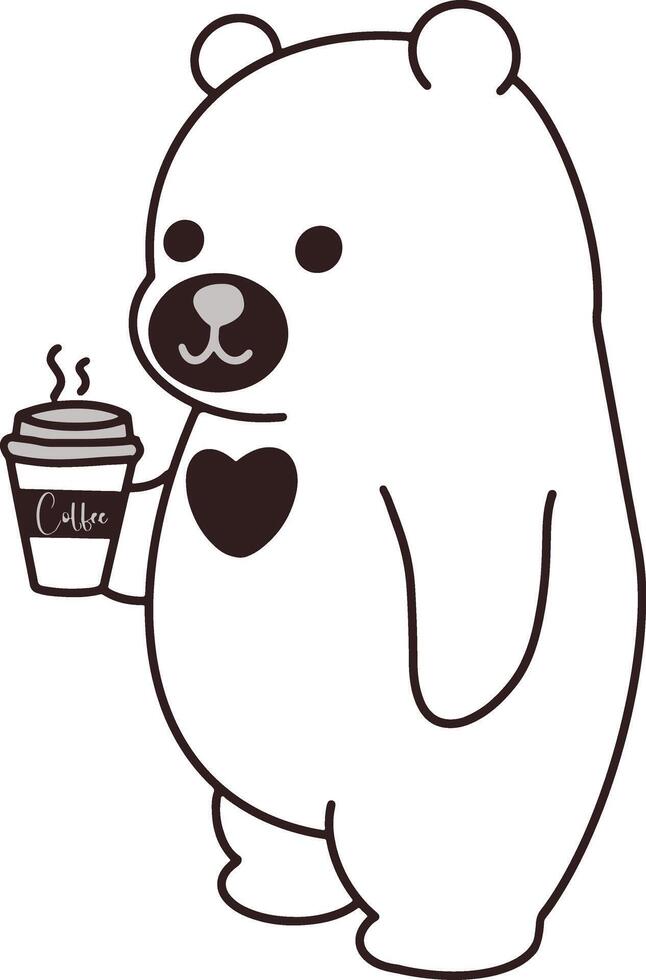 Illustration of an adorable bear holding a coffee cup, hand draw vector