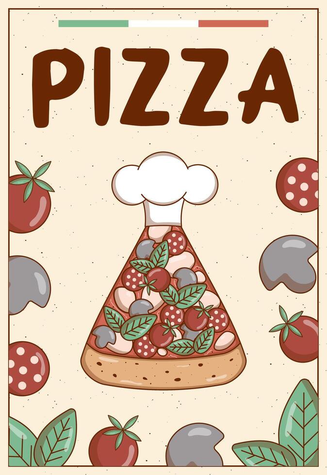 Italian fast food piece pizza. Poster, card, flyer, menu and special offer. Vector illustration.
