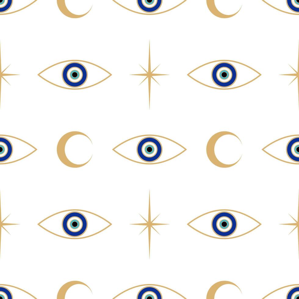 Evil eye with star and moon seamless pattern vector