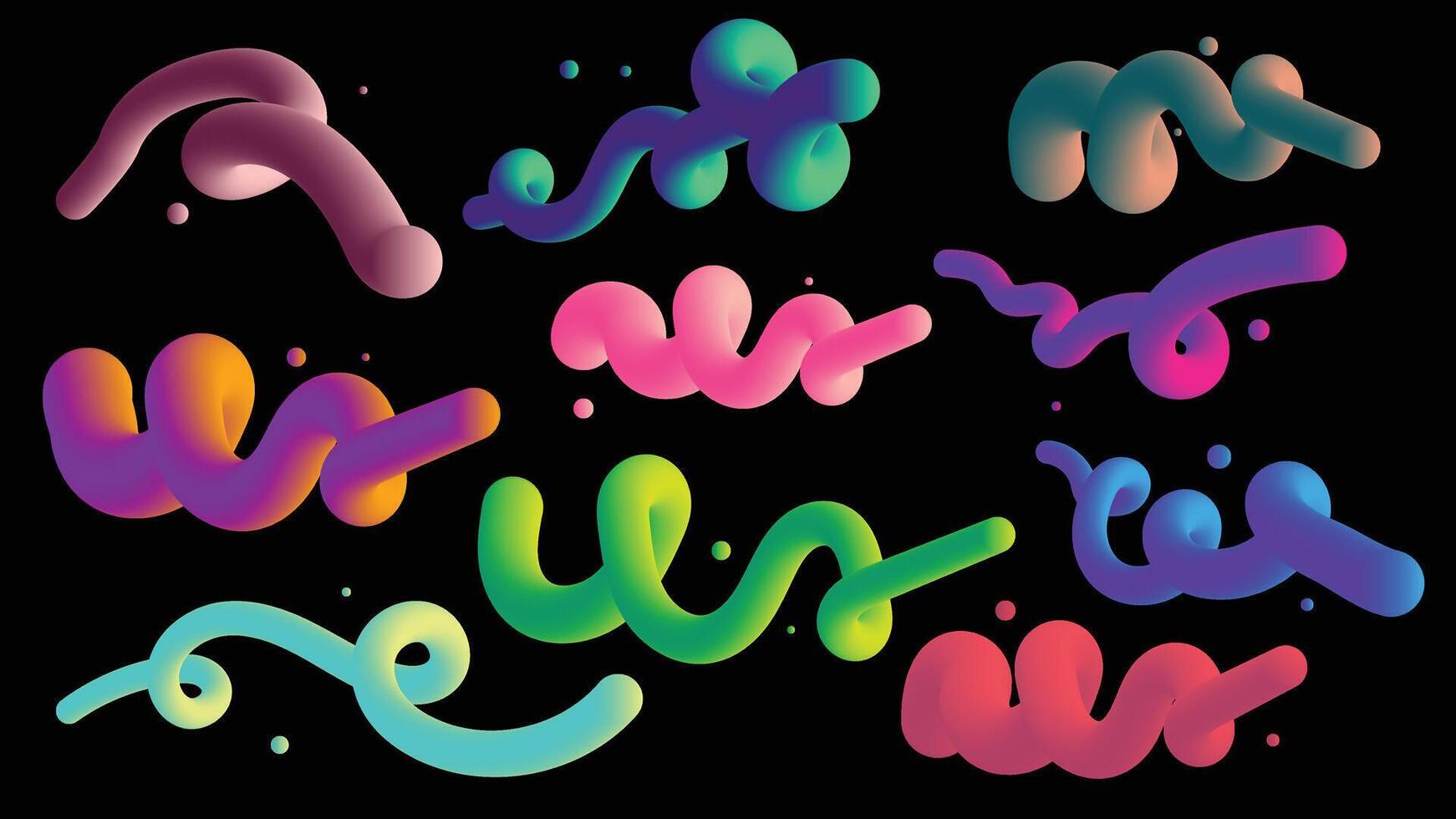 Set of 3d fluid amorphous in gradient multiple colors. Abstract colorful 3d art element ,gradient the colored element for modern futuristic design. vector