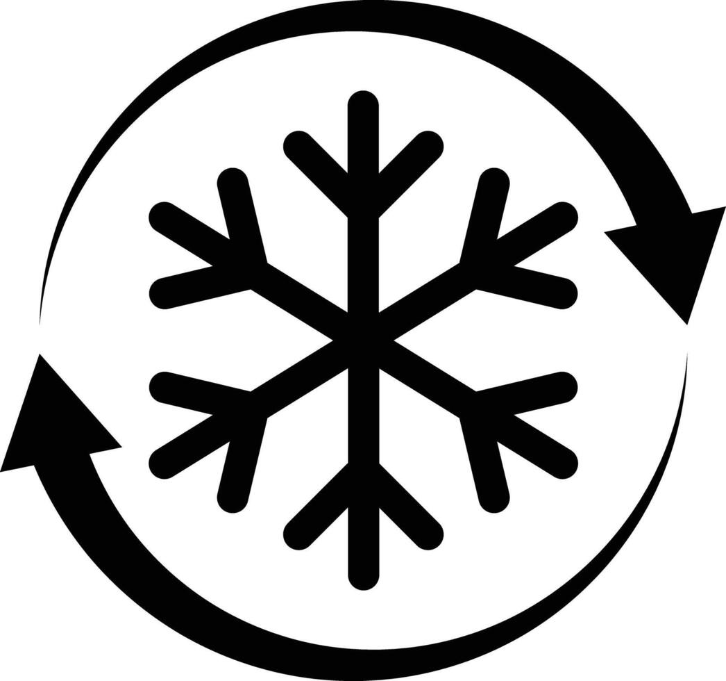 congelador controlar icono. copo de nieve con rotación flechas signo. automático enfriamiento descongelar símbolo. plano estilo. vector