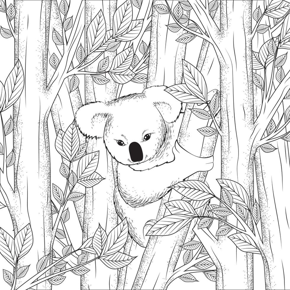 Koala Bear coloring page. Animals cartoon. Coloring page outline of cartoon. Vector illustration, coloring book for kids. Animals coloring page. Children background