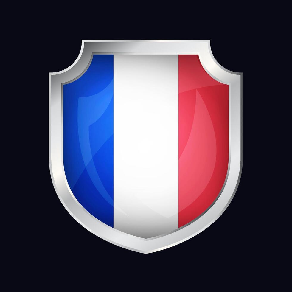 France Silver Shield Flag Icon vector