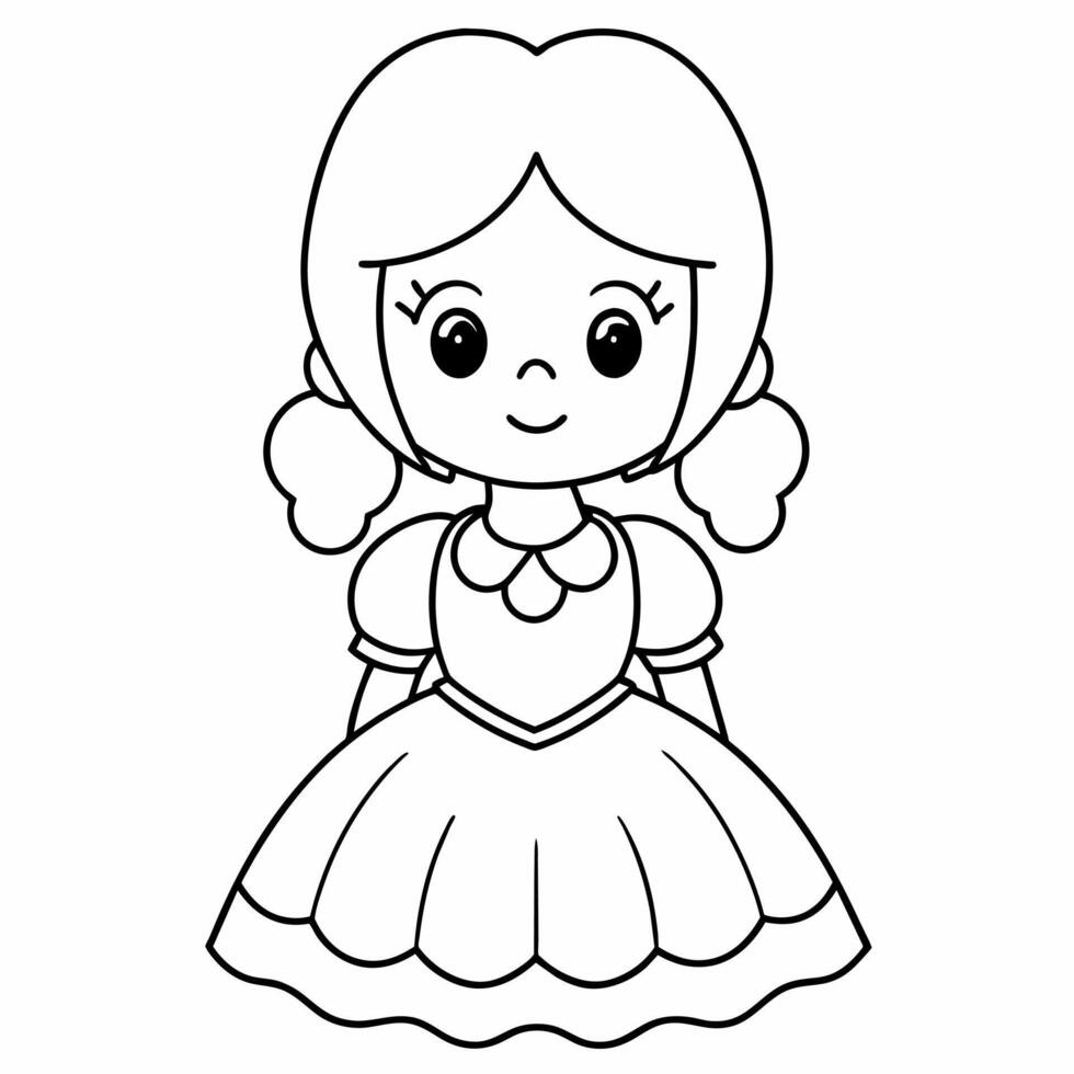 girl black and white vector illustration for coloring book