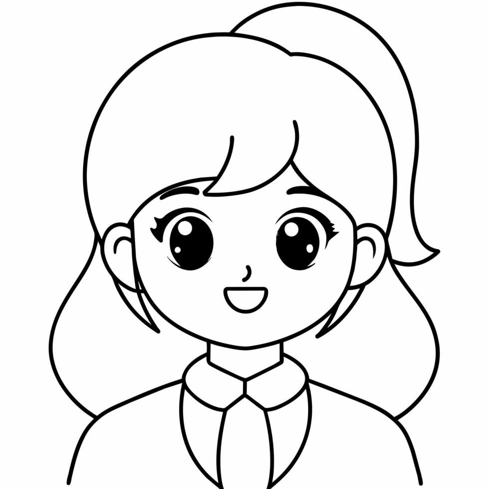 girl black and white vector illustration for coloring book