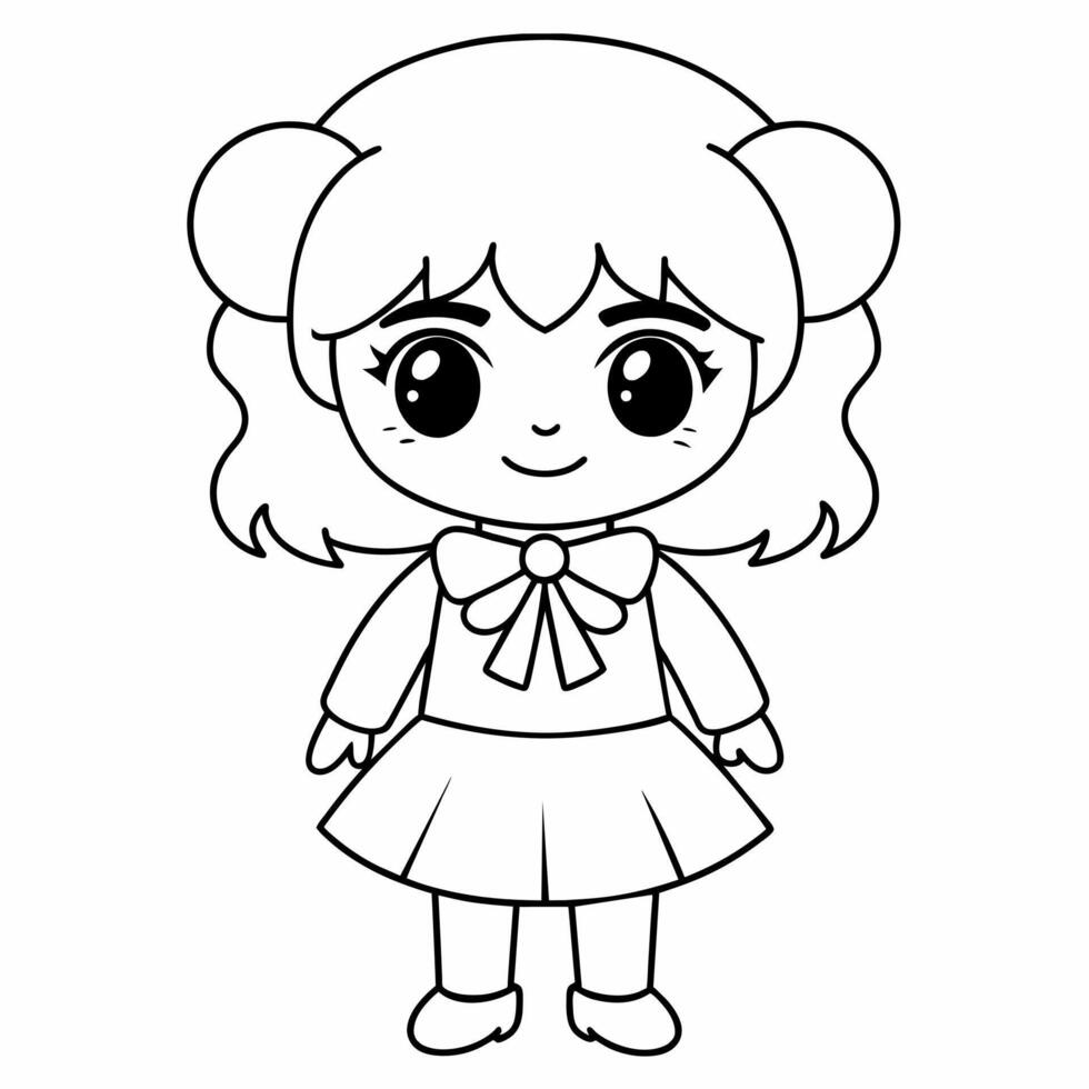 girl black and white vector illustration for coloring book