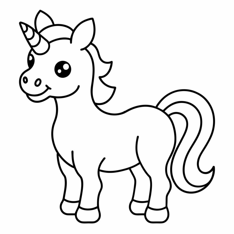 unicorn black and white vector illustration for coloring book