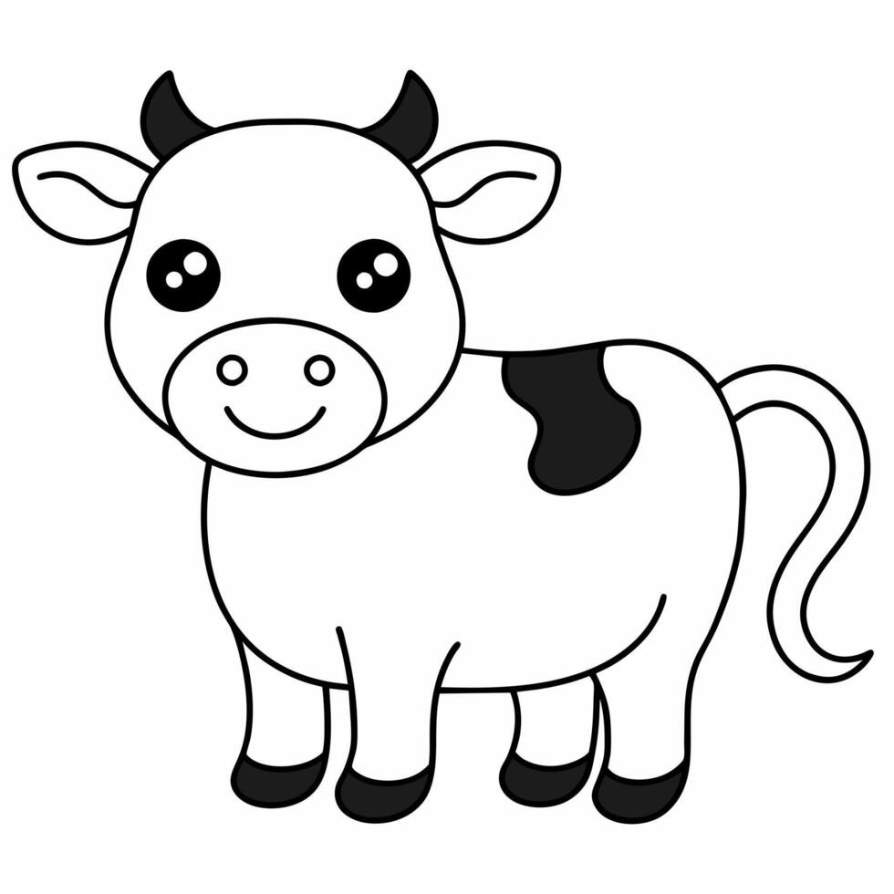 cow black and white vector illustration for coloring book