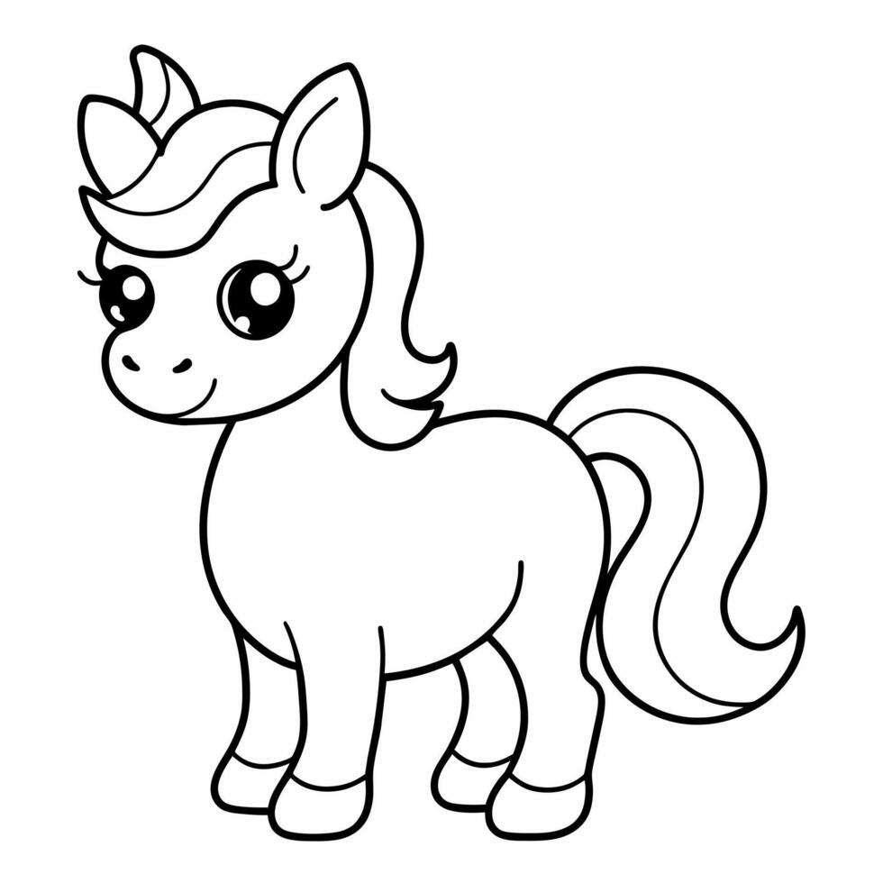 unicorn black and white vector illustration for coloring book