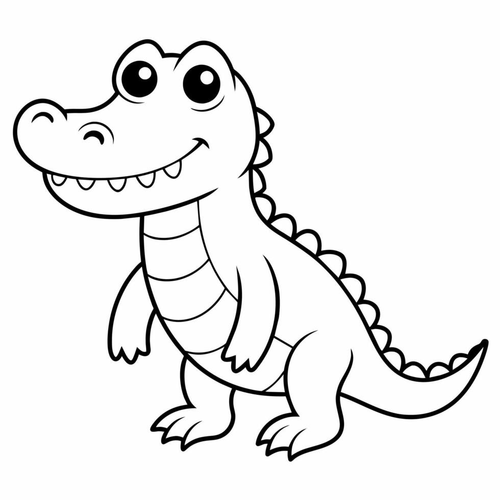 crocodile black and white vector illustration for coloring book