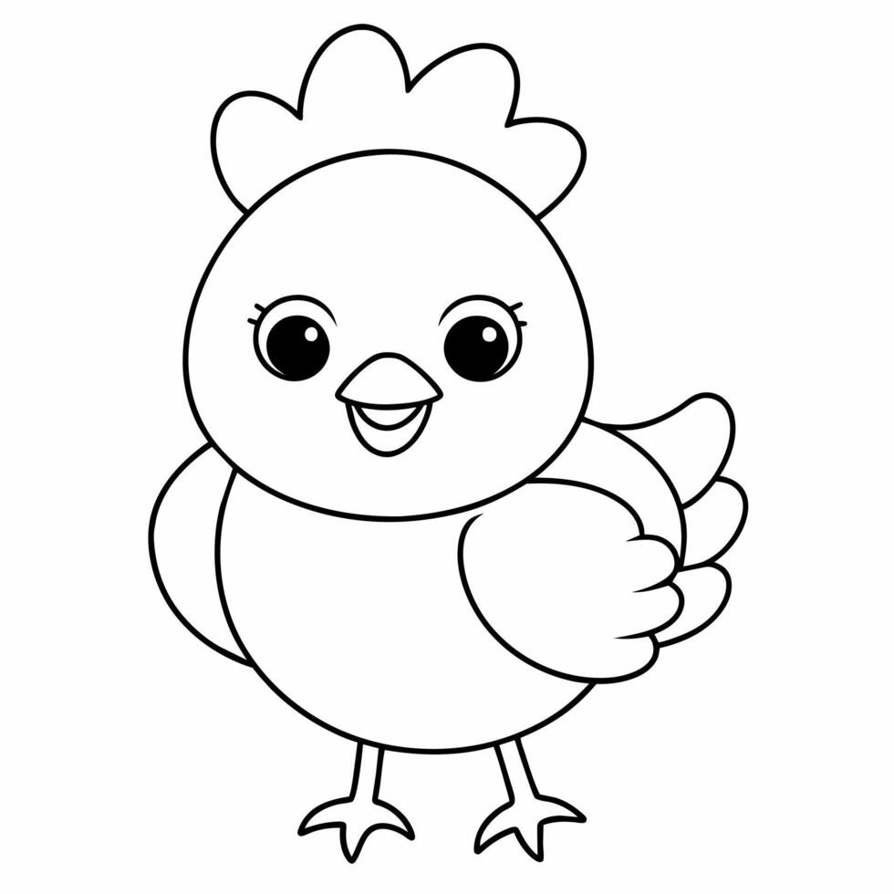 Chicken black and white vector illustration for coloring book