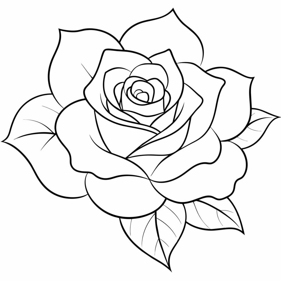 rose black and white vector illustration for coloring book