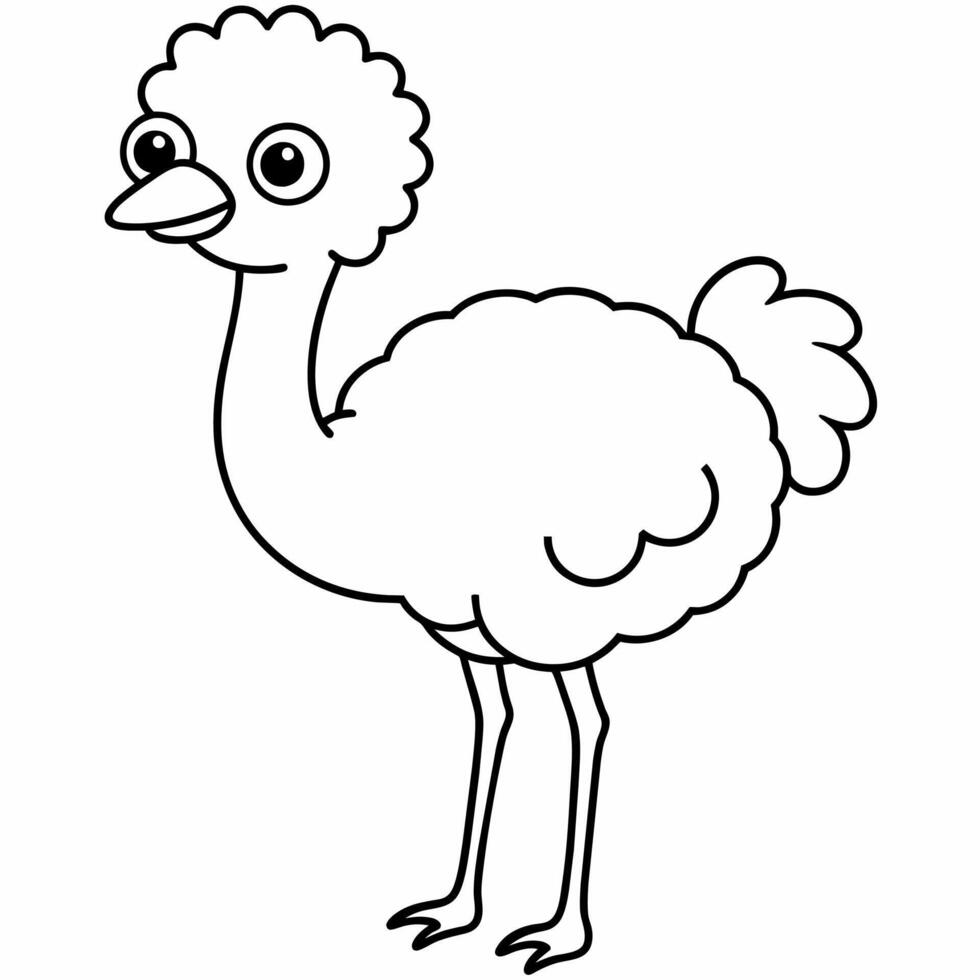 A coloring book that shows the drawing of an ostrich. vector