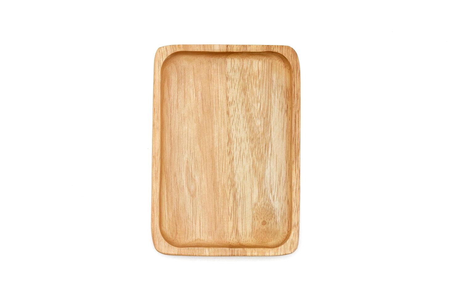 Empty rectangle wooden plate. Top view image. photo