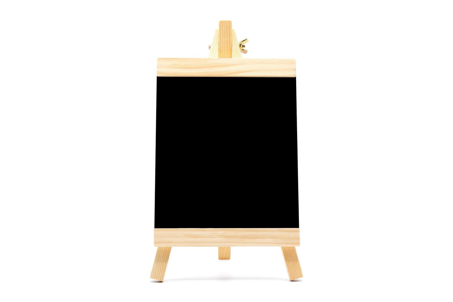 Blank chalkboard easel stand, isolated on white background. photo