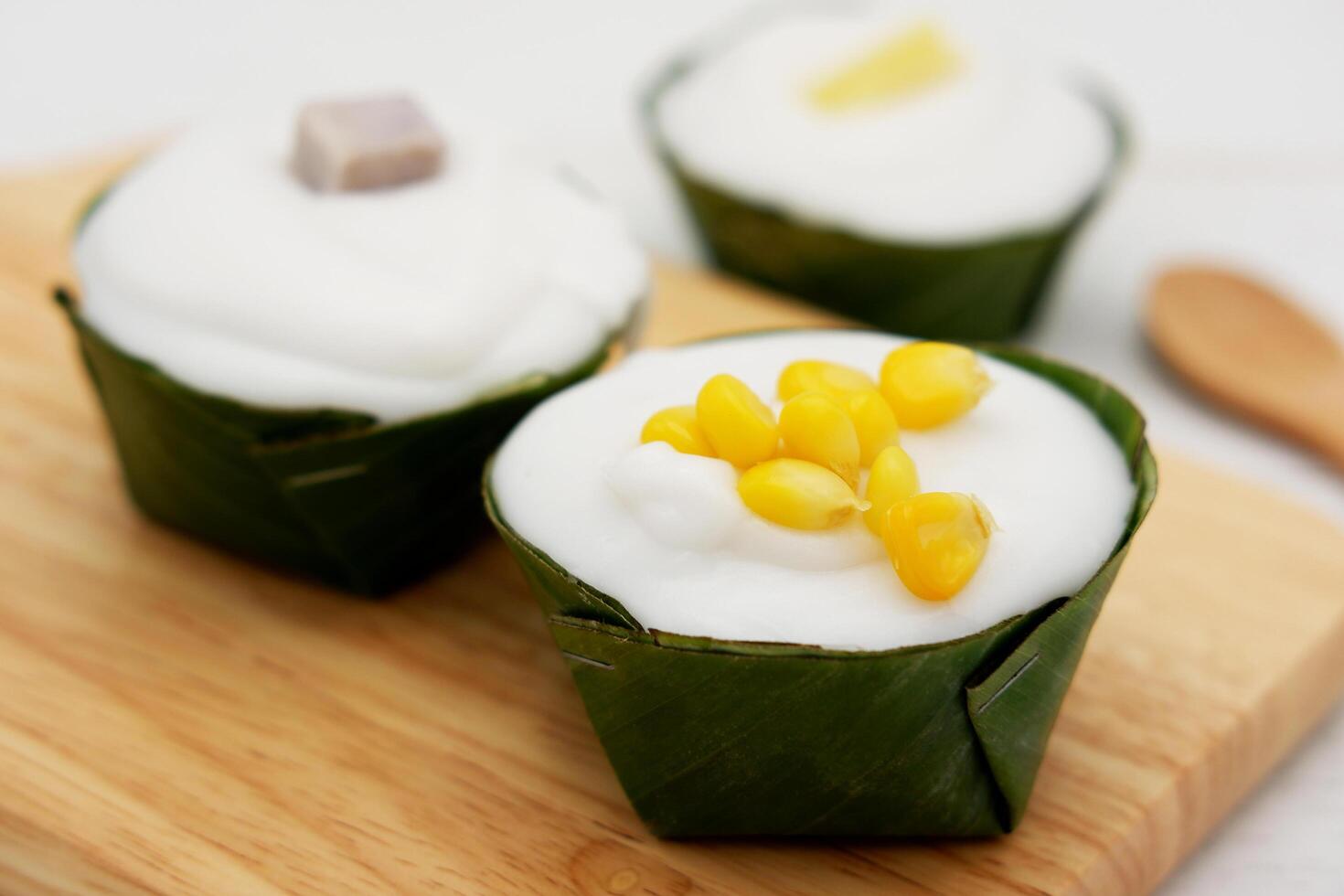 Tako, Thai pudding with coconut cream topping. Traditional Thai dessert. photo