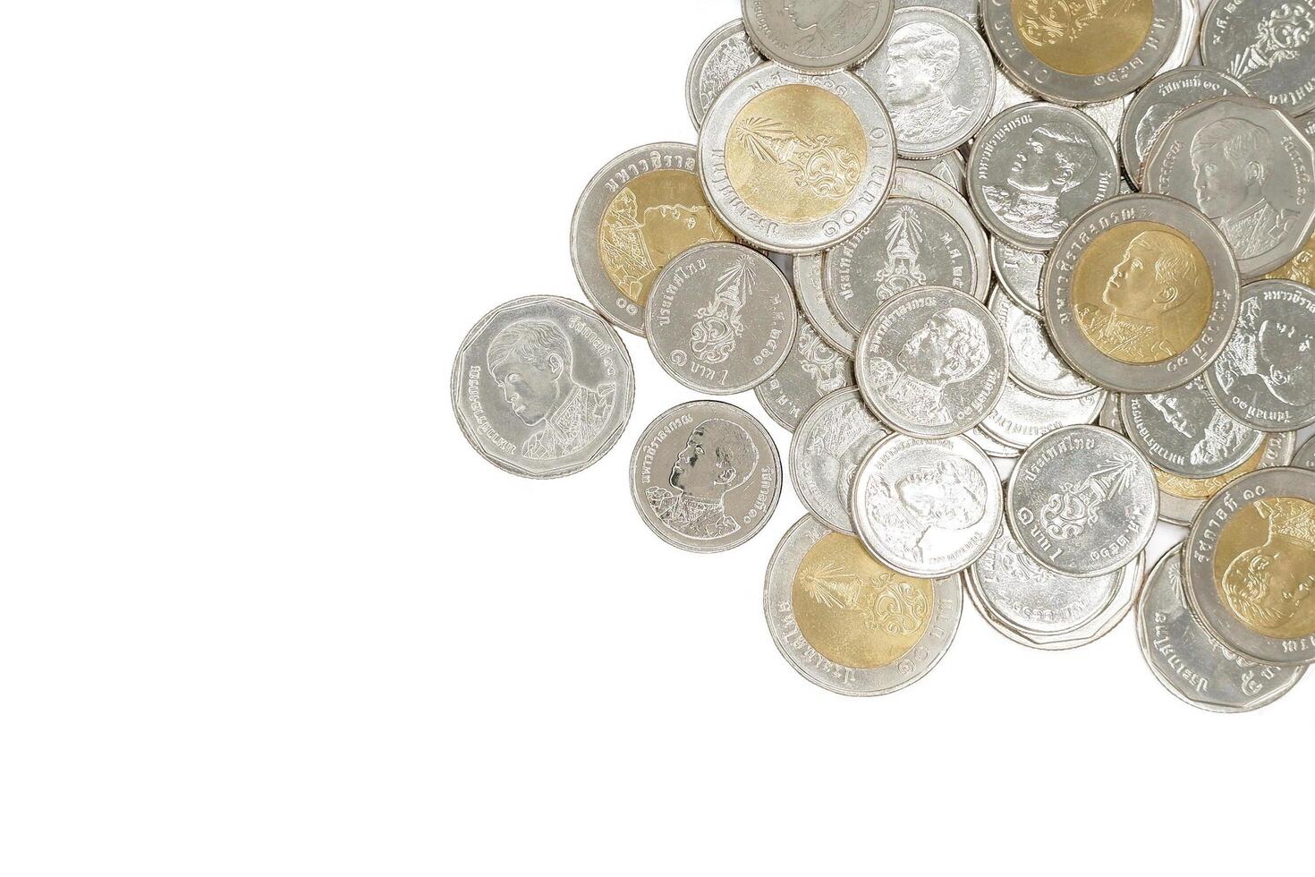 Pile of Thai Baht coins. Business and finance concept. photo