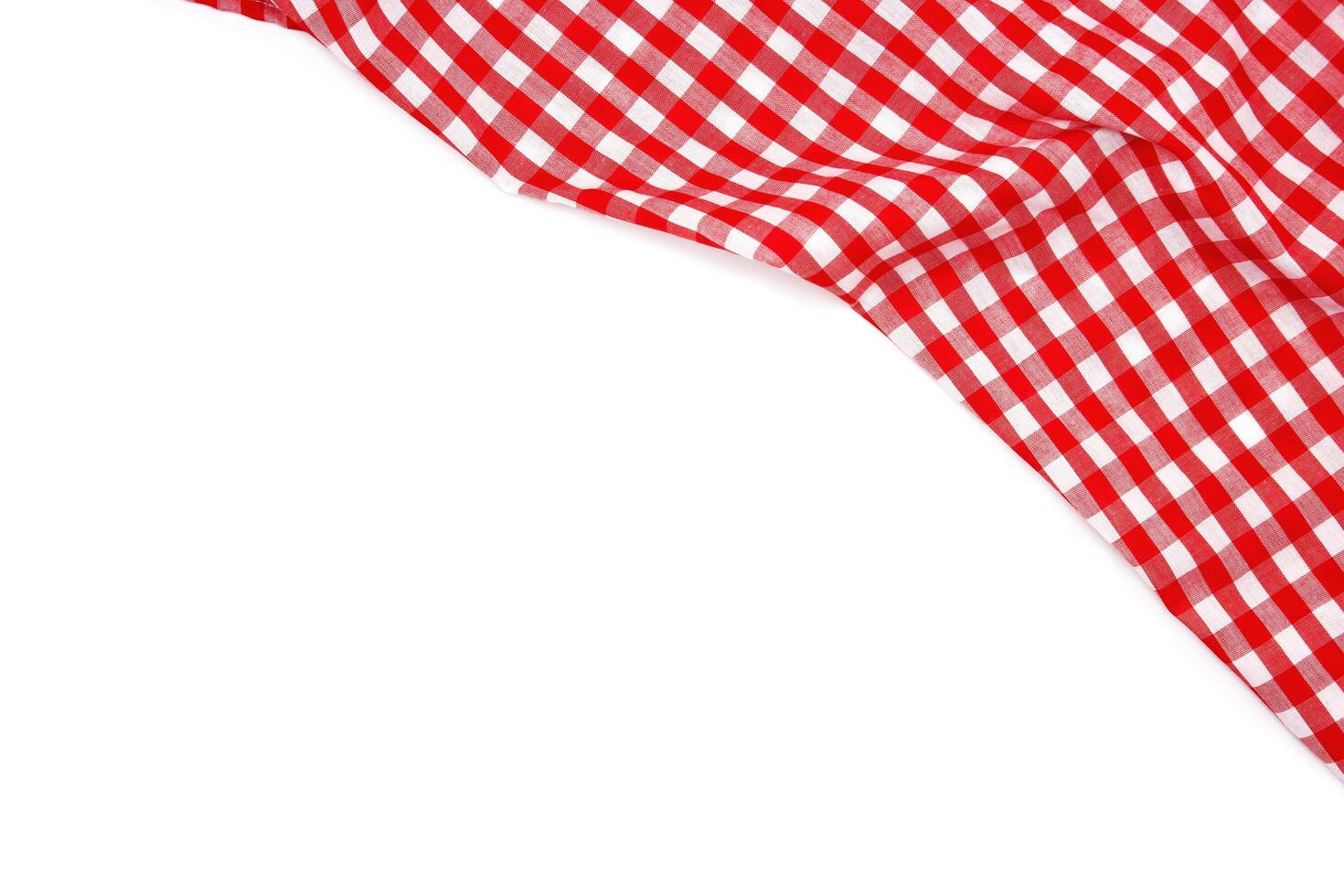 Wrinkled red gingham fabric with copy space. photo