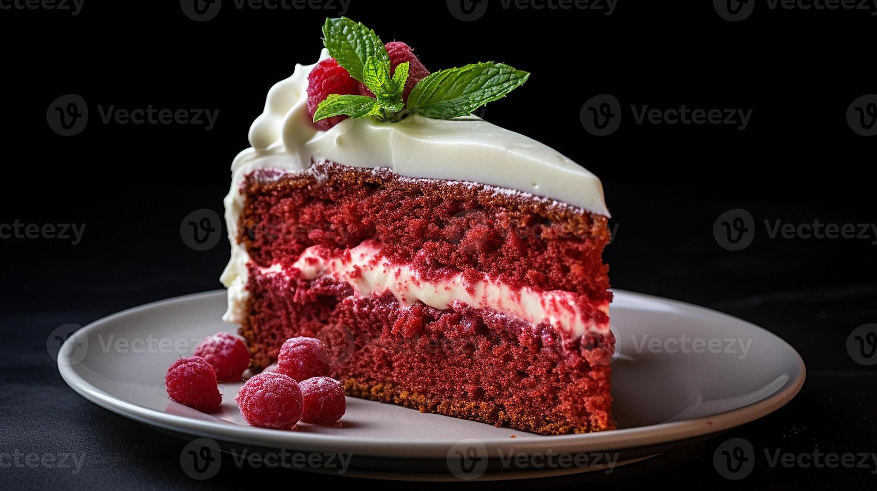 AI generated Red Velvet Cake against a minimal background, Close-up Shot photo
