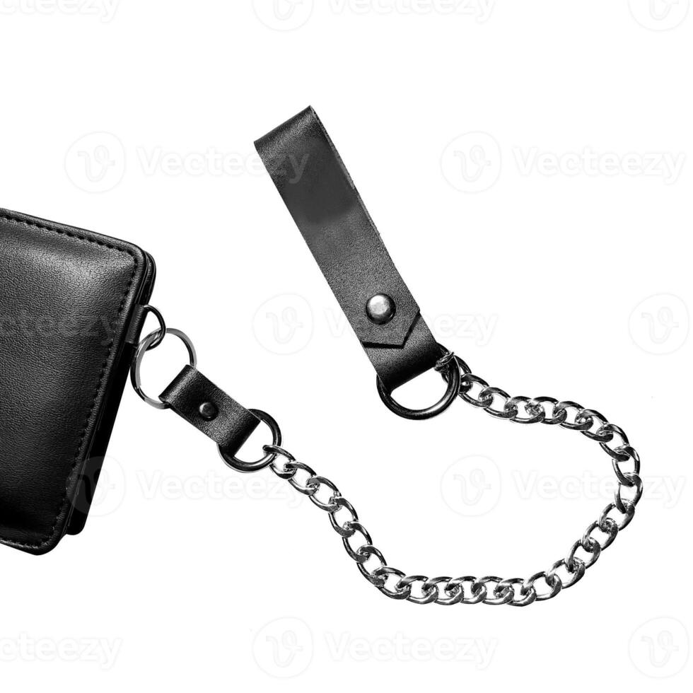 silver wallet chain combine with black genuine leather photo