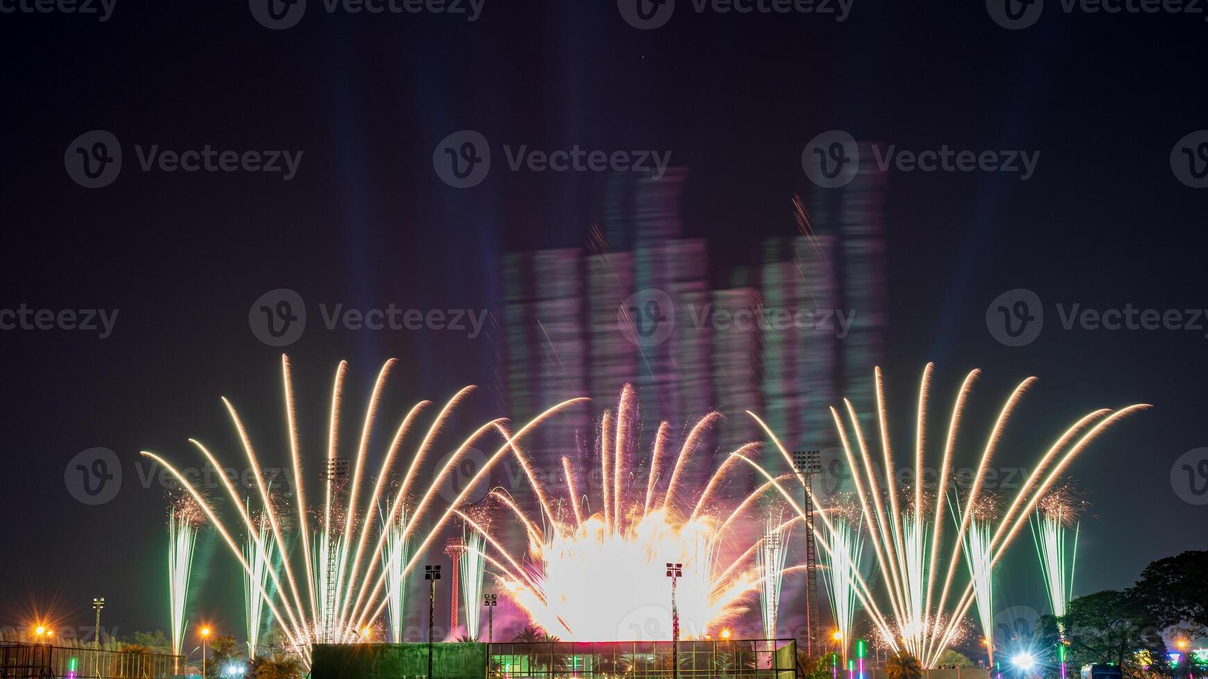 fireworks in the dark sky in the University photo